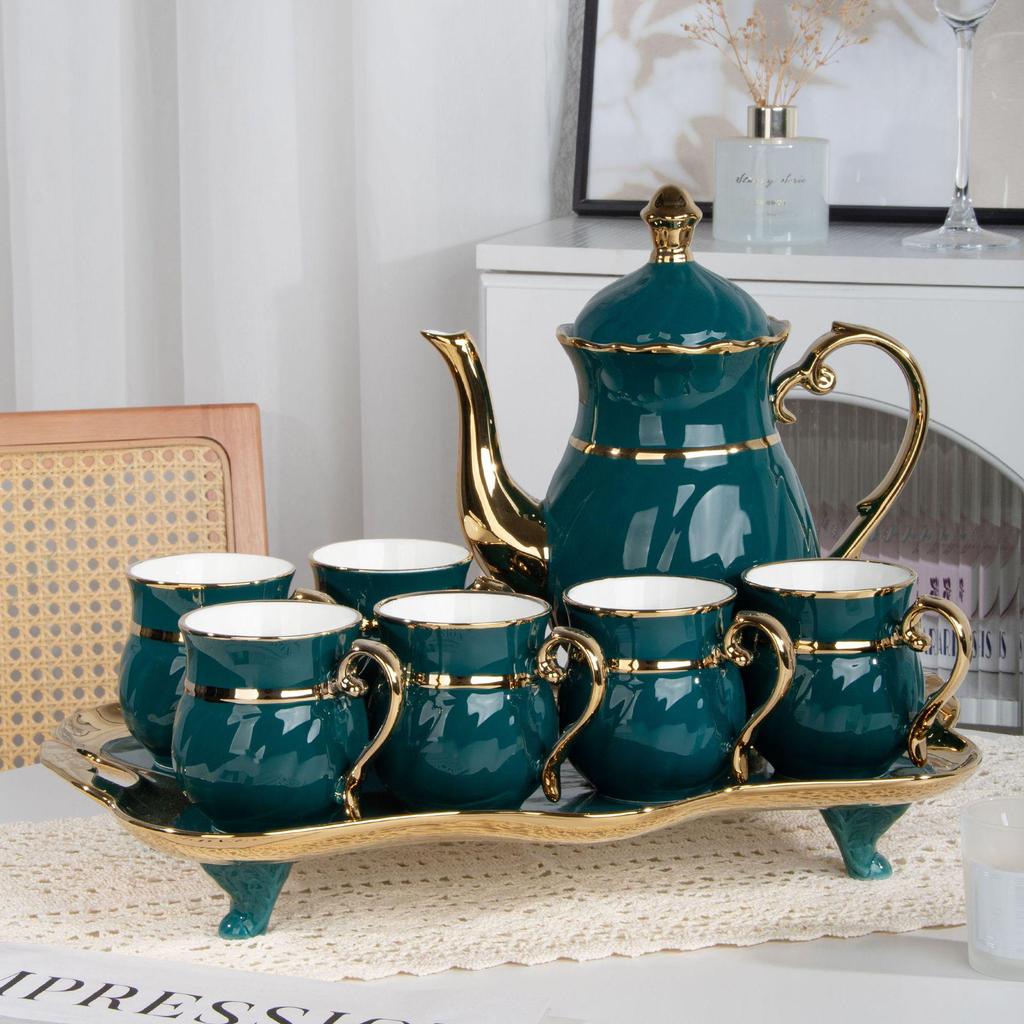 Keramická souprava na čajové náčiní Labuť 8dílná sada šálků a konvičky