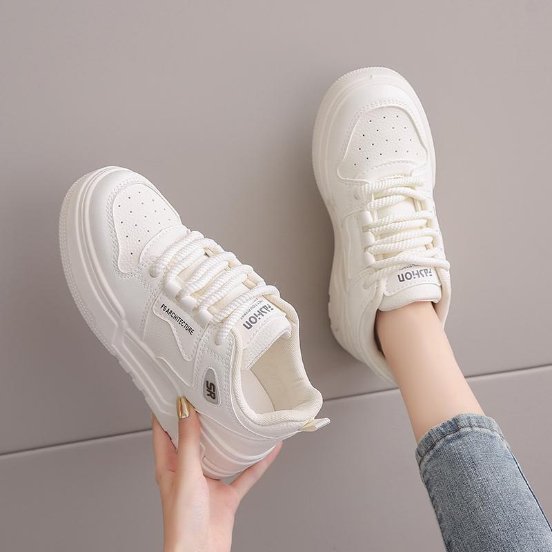 Women's Casual Sports Shoes 2025 New Spring Summer Style Thick Sole Board Shoes Breathable Artificial Leather Flat Shoes