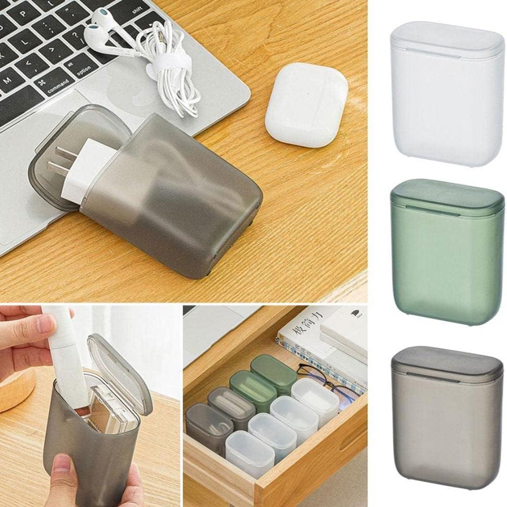 

1Pcs Desktop Data Cable Storage Box Dustproof Headphone Organizer Box With Cover Clear Cable Wire Container Box For Home Office белый