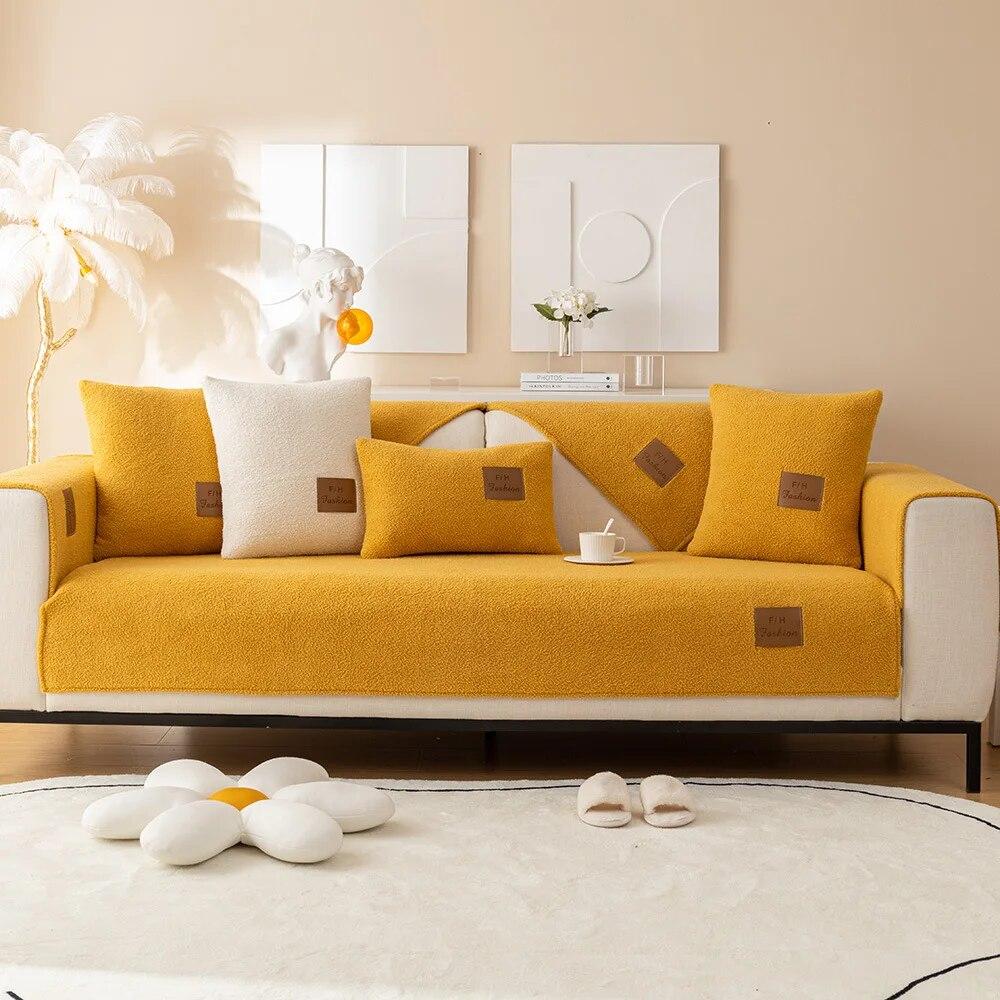 

Модные однотонные мягкие секционные чехлы для диванов для гостиной, зимние теплые утолщенные плюшевые полотенца с изображением ягненка, нескользящий чехол для дивана 70x70cm 1pc