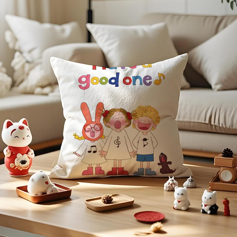 Japanese Cartoon Illustrations Cushion Cover Anti-dustmite Pillowcase Invisible Zipper Silky Short Plush Sofa Cushion Cover