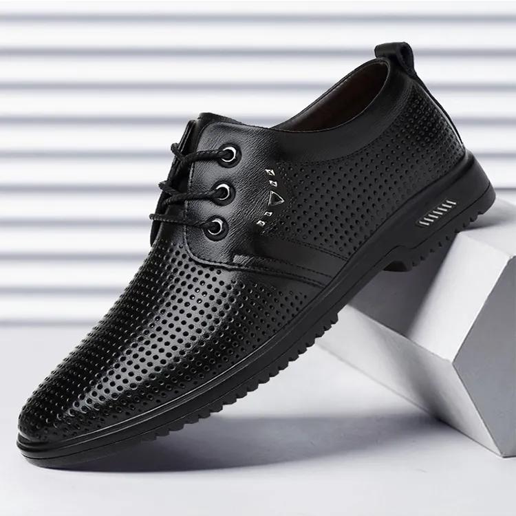 Letní špičaté pánské společenské boty prodyšné černé svatební boty společenský oblek kancelářská obuv