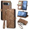 Geometric Embossed Flip Zipper Card Holder Wallet Leather Case for Google Pixel 11 Pro XL 10 9 8 7 6 A Shockproof Stand Cover