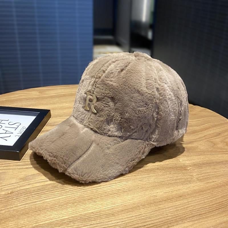 

Металлическая буква R Шапка из искусственного кроличьего меха Женская Осенне-зимняя Теплая Утолщенная Модная Плюшевая Бейсболка adjustable хаки