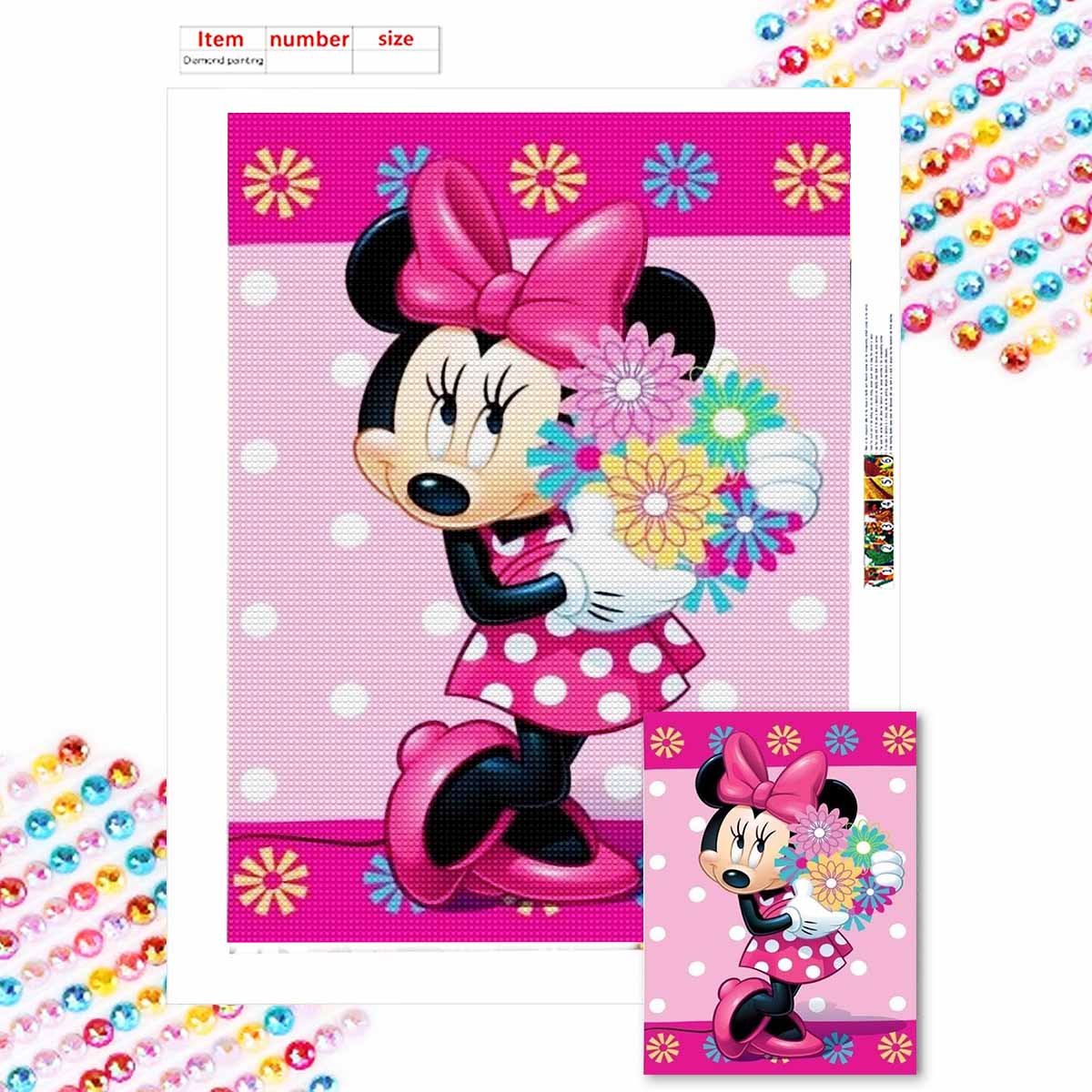 

5D Diy Diamond Painting Flowers and Minnie Full Drill Rhinestones Mosaic Embroidery Handmade Products Home Decor Gift Round 20x30cm