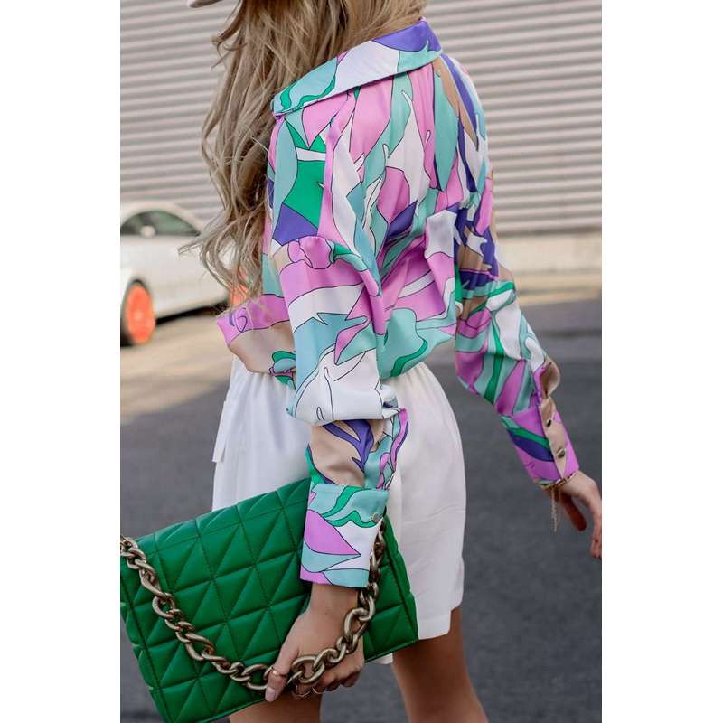 Europa und Amerika Border Hemd Locker Frühling und Herbst Druck Einreihiger Cardigan Laterne Langarmhemd für Damen