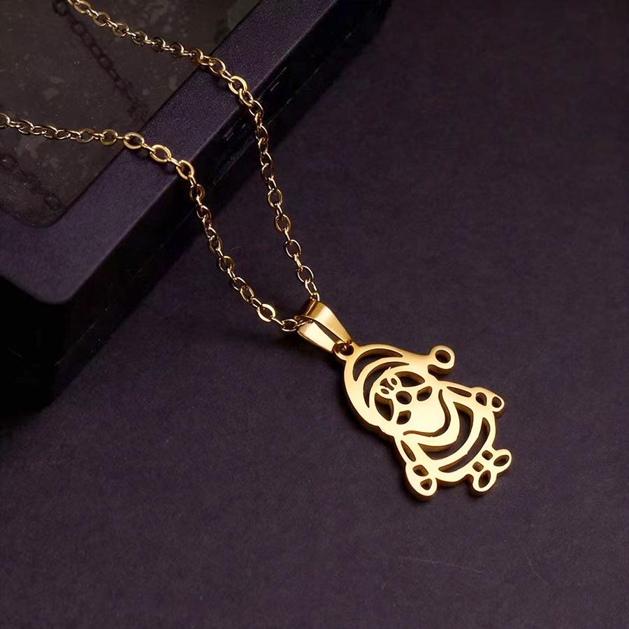 Cute Minimalist Hollow Santa Claus Necklace - Stainless Steel Sweater Chain