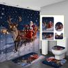 4Pcs Santa Claus Sleigh Shower Curtain Set with Non-Slip Bath Mat, Toilet Lid Cover, Contour Rug & 12 Hooks, Bathroom Decor