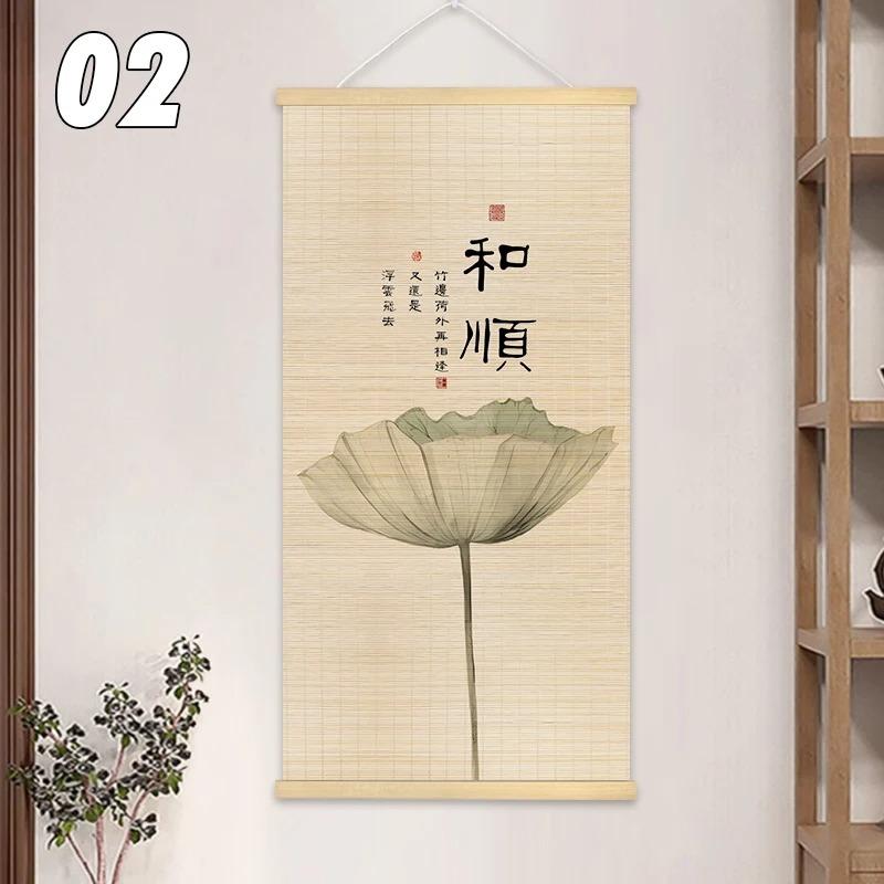 Chinesischer Stil Bambus Hängendes Gemälde Vorhangrolle Lotusblume Arbeitszimmer Zen Tee Hintergrund Raumdekoration