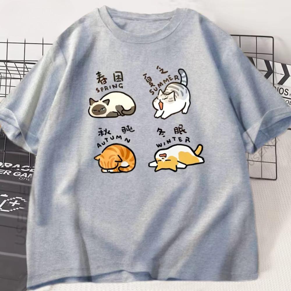 Funny Lazy Cat Print TShirt Unisex Unisex Cat Lover ONeck Short Sleeve T Shirt Loose Fashion Unisex OverSized TShirts Tops Cotton
