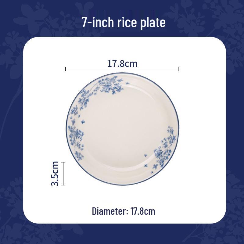 Shunxiang Jialan English Retro Ceramic Bowl & Plate Set - Underglaze Tableware for Soup & Rice.