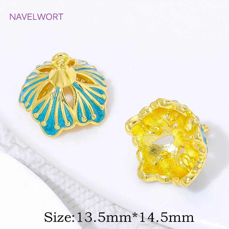 

18K Gold Plated Blue Enameled Flower Tassel Caps Connectors,Brass Bead Caps For Jewelry Making,Accessories For Jewelry 2 pieces