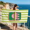 Sardine Can Beach Towel Retro Green Striped Fish Print Quick Dry Microfiber Sandproof French Vintage Gift