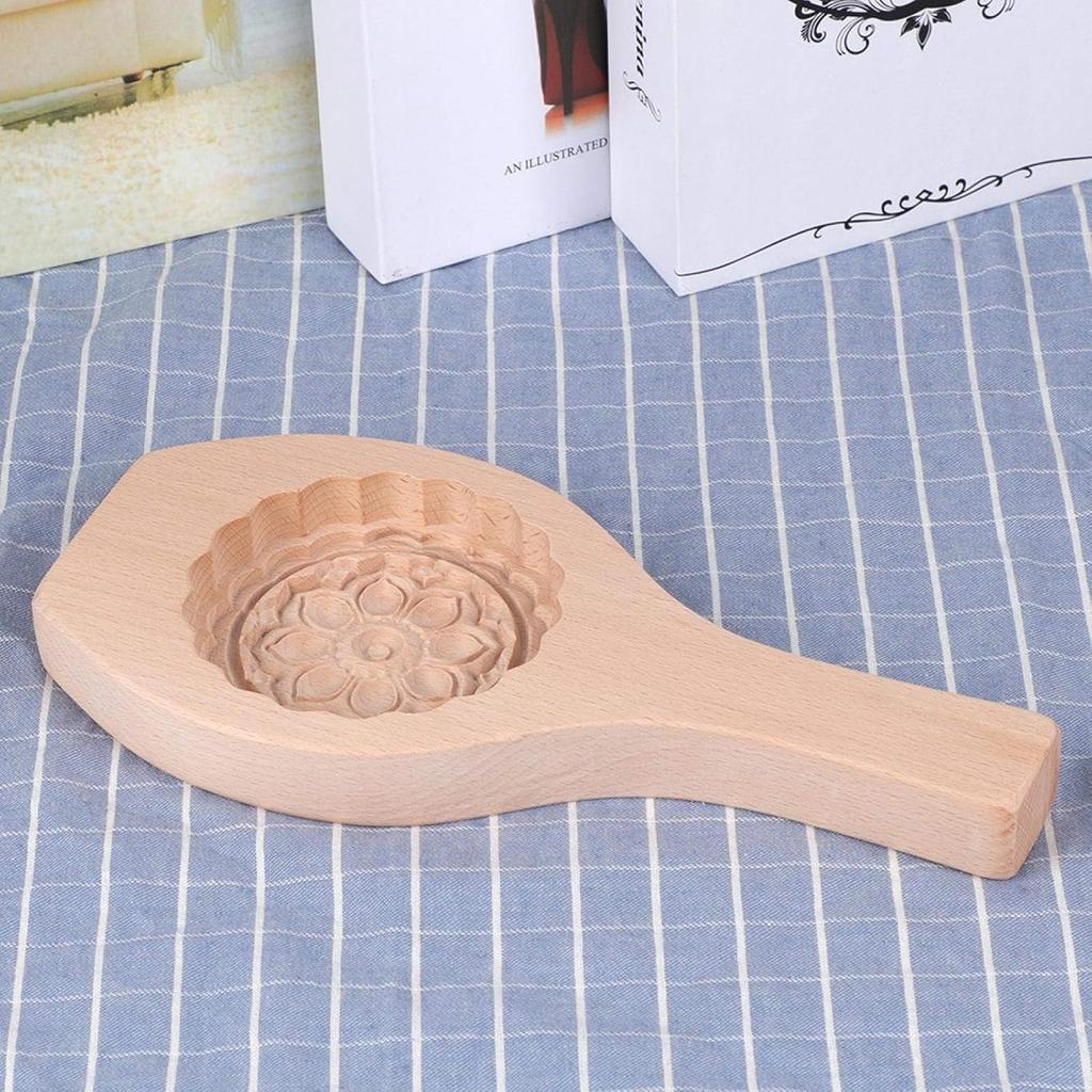 MAVIS LAVEN Beautiful Flower Pattern DIY Moon Cake, Wooden Handmade Cake for Muffin Cookie cracker Chocolate Pumpkin Pie (#06)