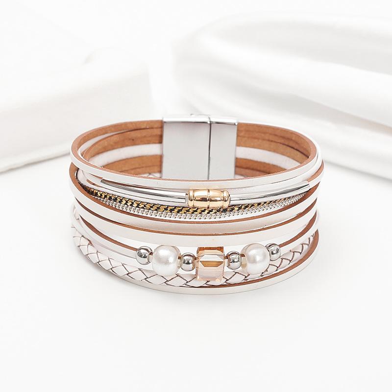Multilayer Leather Bracelet for Women Boho Wide Wrap Bangle Jewelry Gifts