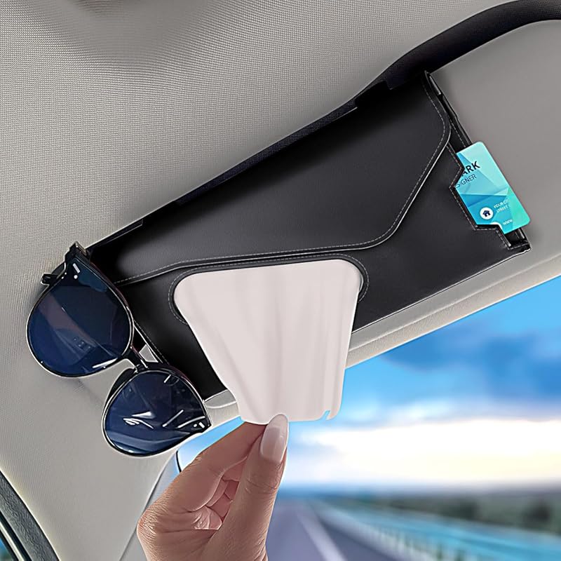 Bling Car Visor Tissue Holder Multifunctional Sunglasses Holder and Ticket Card Clip Tissue Holder for Car Kleenex Napkin Holder Car Tissue Dispenser Zjh-dgn Black