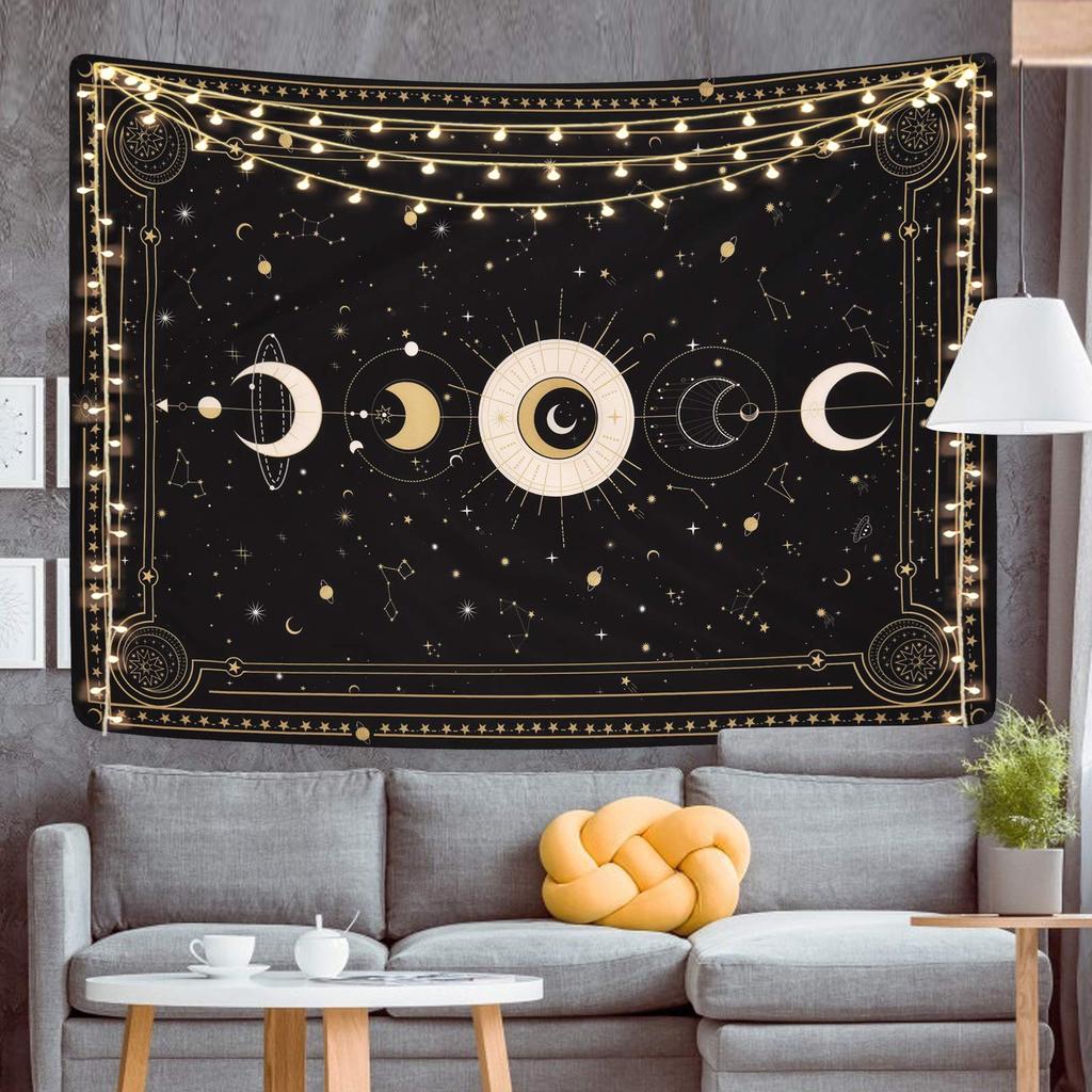Shiny Flower Moon Phase Moon Wall Nordic Fabric Constellation Large Wall Stylish Room or Window Living Unique Gift Tapestry, Hanging, Poster, Decor,