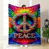 Colorful Peace Sign with Floral Design Patterned blanket, flannel, suitable for all seasons, home decor, warm and cozy