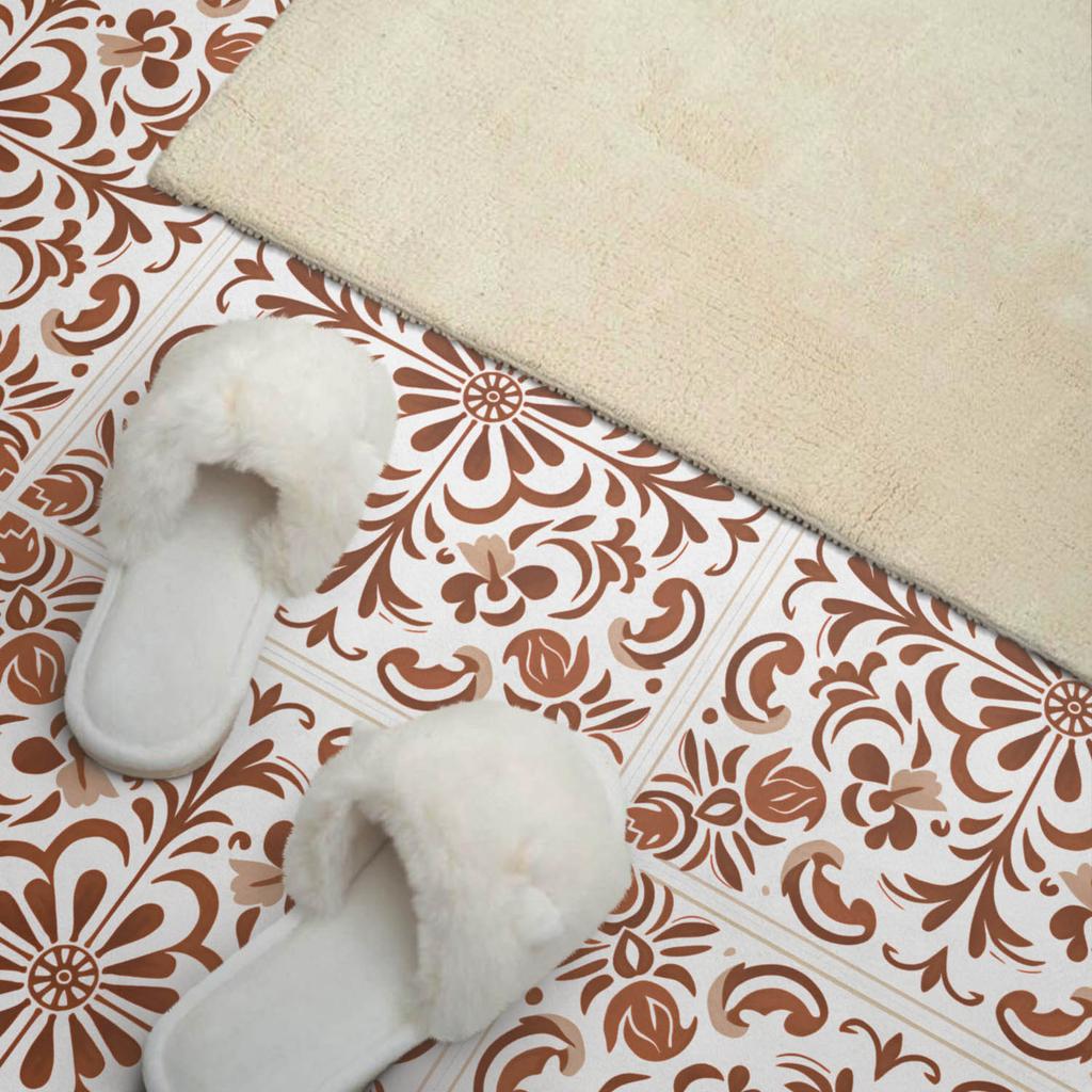 Printed Vinyl Tiles - Bedroom Decoration Ornamental Floral Pattern 9x30x30 Cm