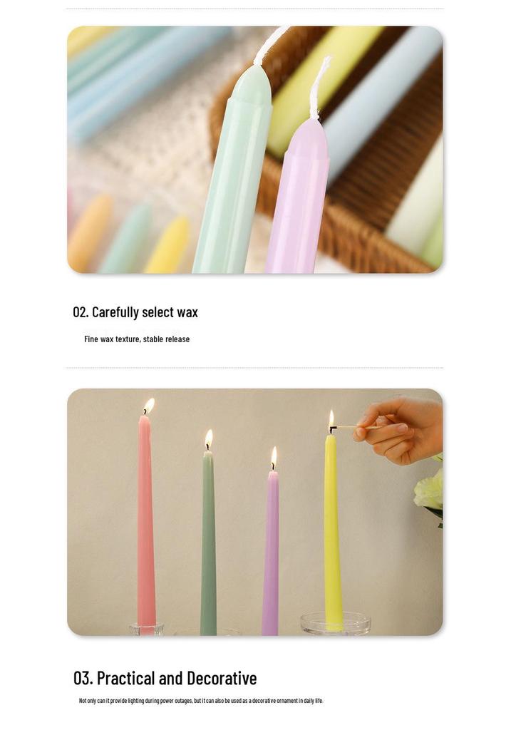 10-inch Dopamine Color Taper Candle for Romantic Weddings and Home Decor