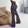 Women's Flared Pants with Paisley and Stripe Pattern, High Waist Bell Bottom Trousers