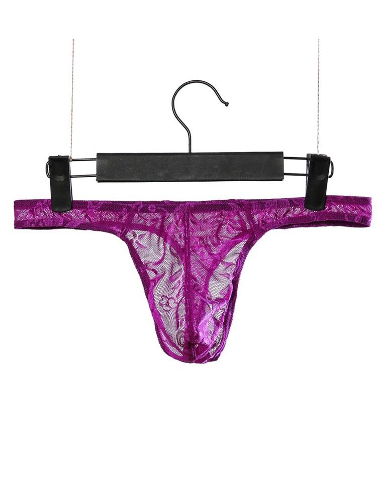 Low Waist Men'S Lace Thong Sex Exotic Lingerie Man G-String Ice Silk U Pouch Sheath Briefs Sissy Underpants Male Allure