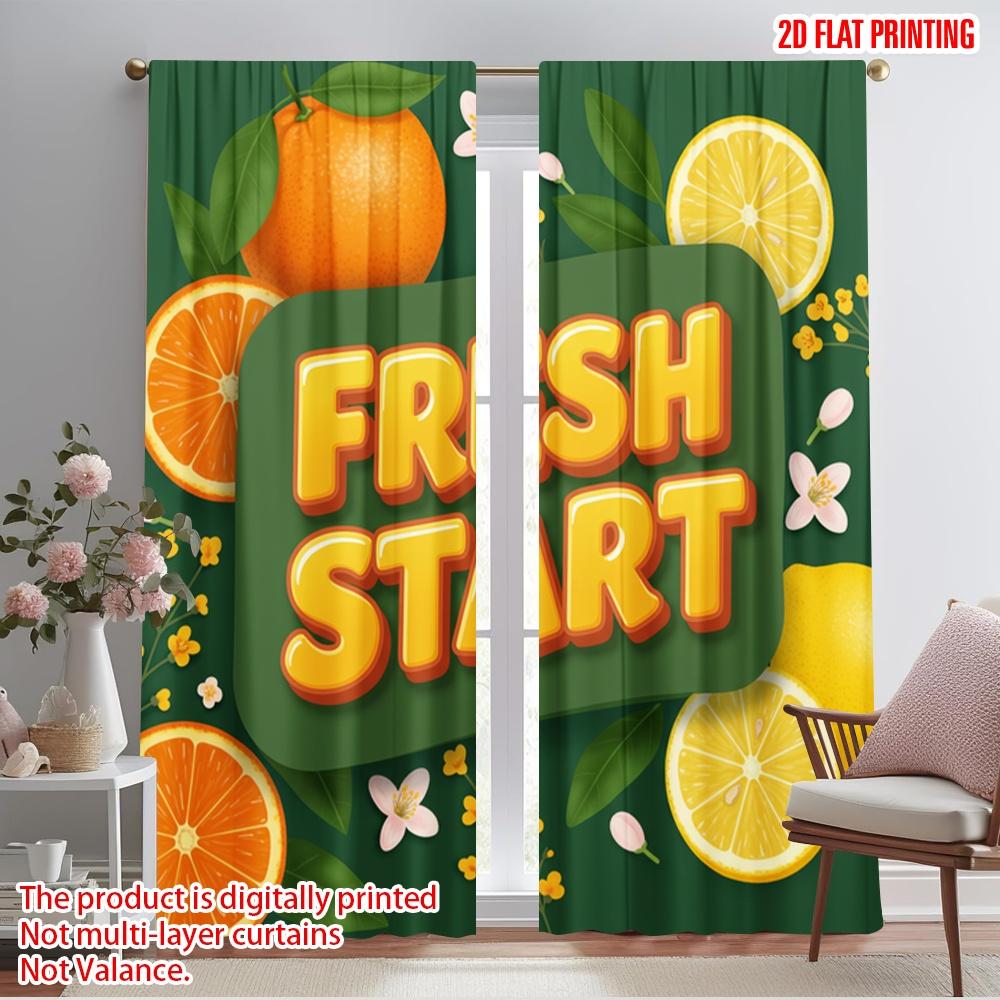

2pcs 2D flat printing Party Curtains Fresh Start Citrus Fruit Polyester Without Electricity Holiday Decorations Use for Indoor 52.50×116.00 CM 2pcs