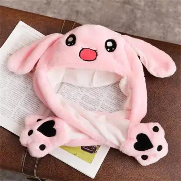 1pc 60cm Funny Rabbit Hat with Ears Moving Plush Toy Stuffed Soft Hat Doll Cute Birthday Gift FOR Kids Gir