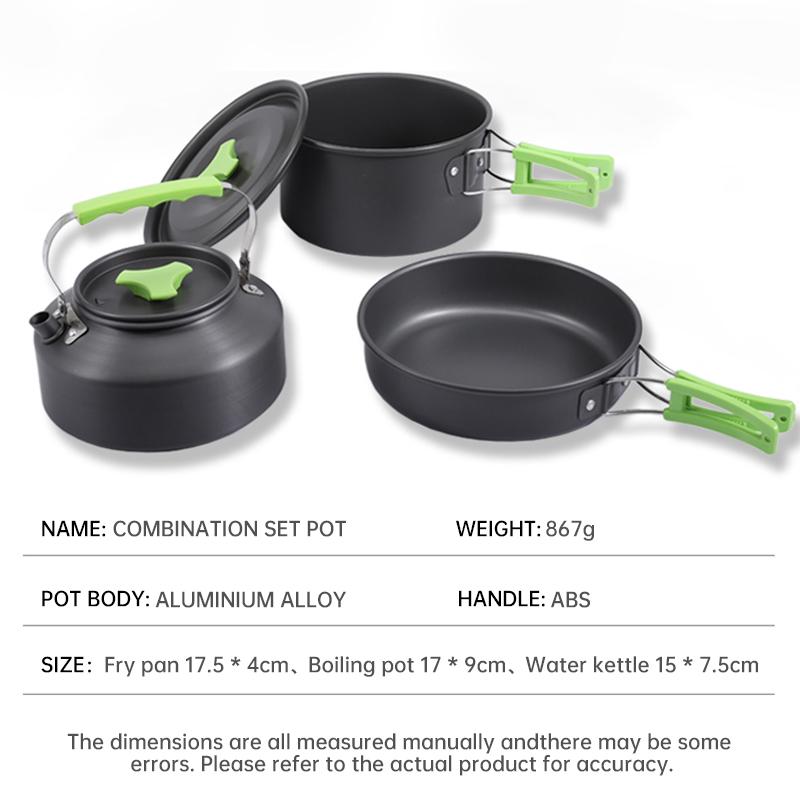 Camping cookware set, portable outdoor cookware, lightweight hiking picnic equipment, cooking kettle pot set tableware