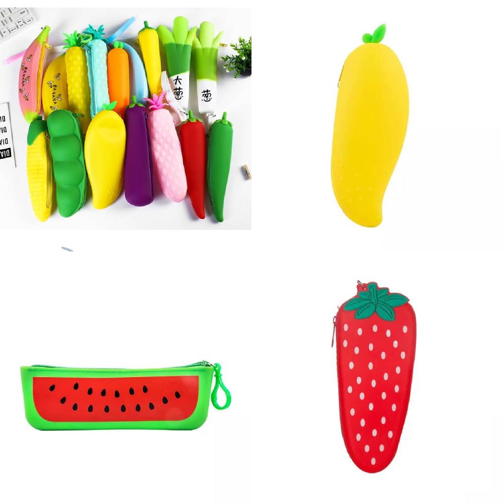 Süßes Silikon-Federmäppchen für Kinder Frucht- und Gemüse-Design Entzückliche Cartoon-Aufbewahrungstasche