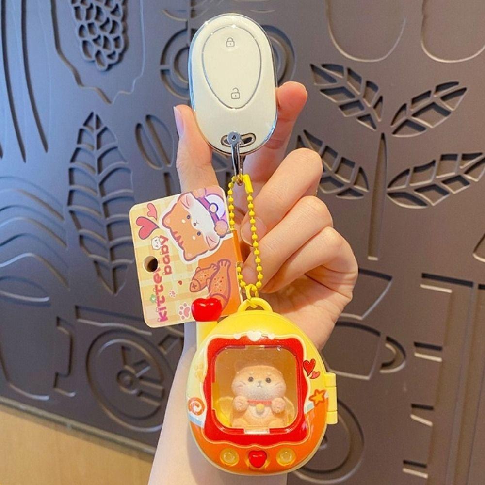 Retro Television Cat Dog Keychain Press Flash Animals Doll Keyring Light Up Pendant  Birthday Gifts