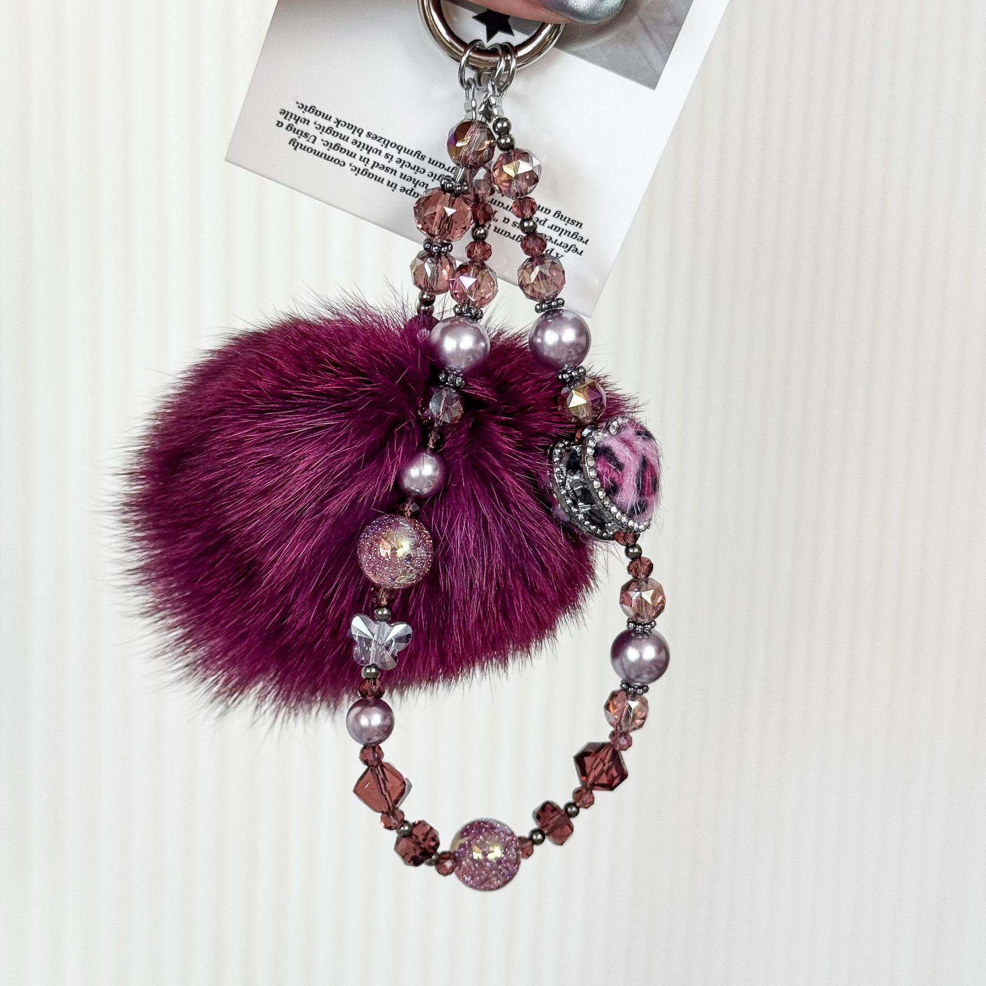 

High-End Autumn/Winter Fox Plush Phone Chain: Cute Crystal Pearl Bag Pendant Ornament