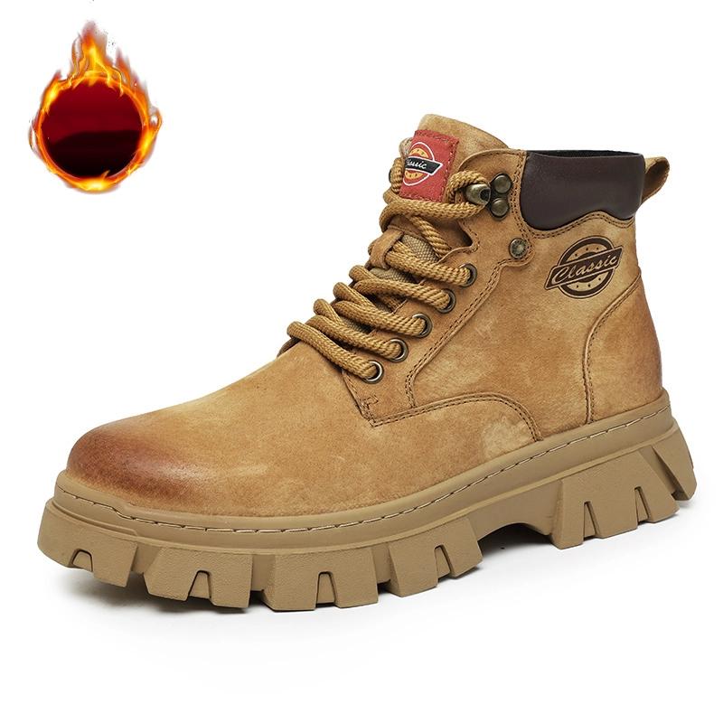 Genuine Leather Male High Quality Men's Low Top Boots Leather for Men Motorcycle Boot Lace-Up Work Outdoor Short Ankle Boots