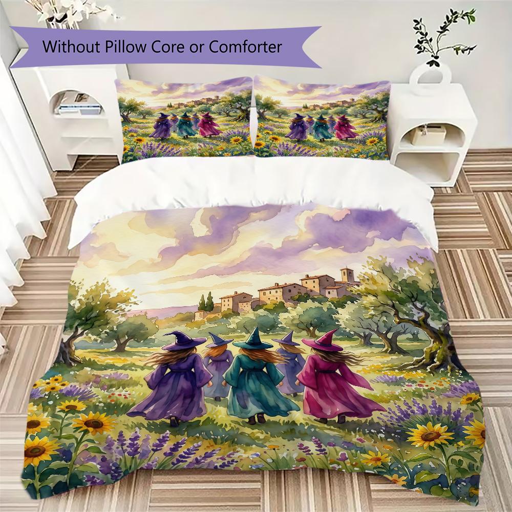 Wizard Witch Book Pattern Bedding uilt Set uilt Cover Pillowcase Home Decoration Birthday Gift (1 * duvet cover + 2 * pillowcase without core)