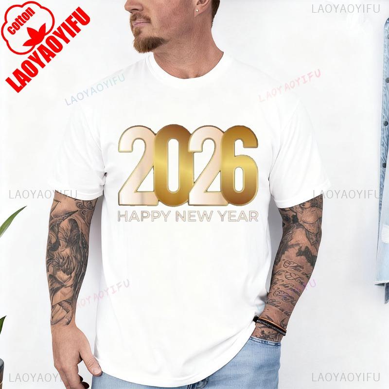 NWT Happy New Year 2026 Design Best Gift Idea Tee TShirt Men and Women Crew Neck Short Sleeve Cotton Top Casual Fashion Tees