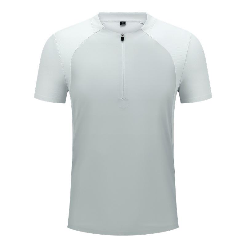 Men's Summer Ice Silk Zipper Sports T-Shirt - Breathable, Solid Color, Stand Collar, Short Sleeve, Casual Business Top