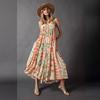 Summer Women's Wide Leg Pants Jumpsuit Vintage Floral Printed Loose Sleeveless One Piece Overalls Beach