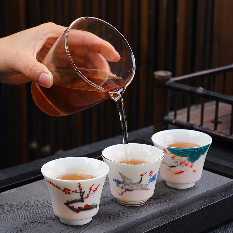 Hand-painted Teacup Suet Jade Tea Cup Master Cup Ceramic Small Teacup Kung Fu Teacup White Porcelain Single Tea Cup
