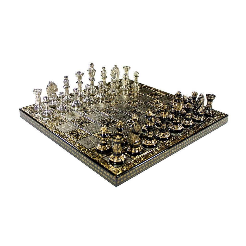 Collectible Complete Brass Chess Game Board Set With 100% Brass Chess Pieces Chessman Coins Pawns,for Adult