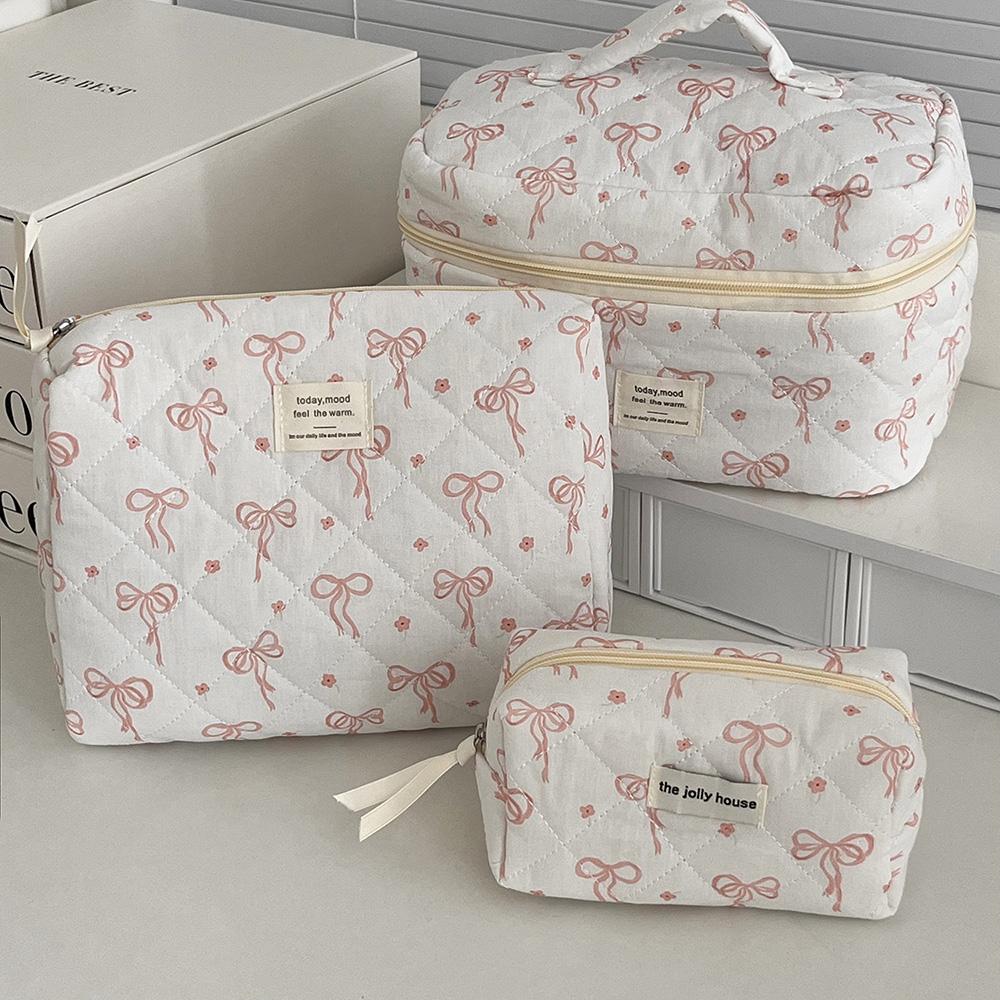 

New Pink Floral Women Fashion Cosmetic Bag Large Capacity Makeup Toiletry Storage Pouch Ladies Elegant Quilting Make Up Bag Small