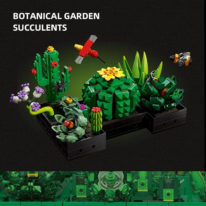 590PCS Succulent Plant Potted Building Blocks Set Flower Cactus Assemble  Model Bricks Desktop Ornament Kids Toys Birthday Gifts