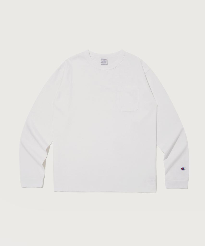 CHAMPION T1011 7Oz Pocket Long Sleeve T-Shirt White (Made In Usa)