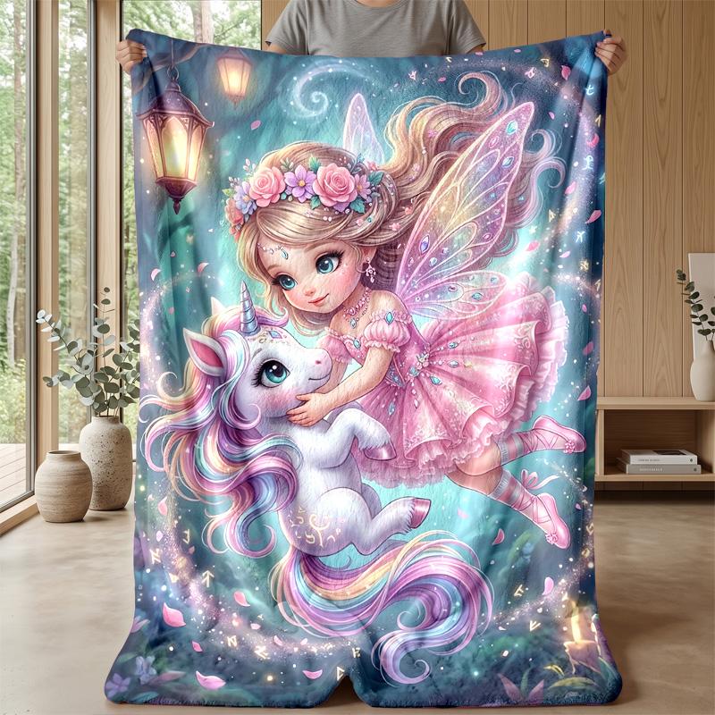 Fairy and Dragon Enchanted Night Theme blanket Lightweight Warm Flannel Blanket Decorative Throw Blanket for Home Decoration