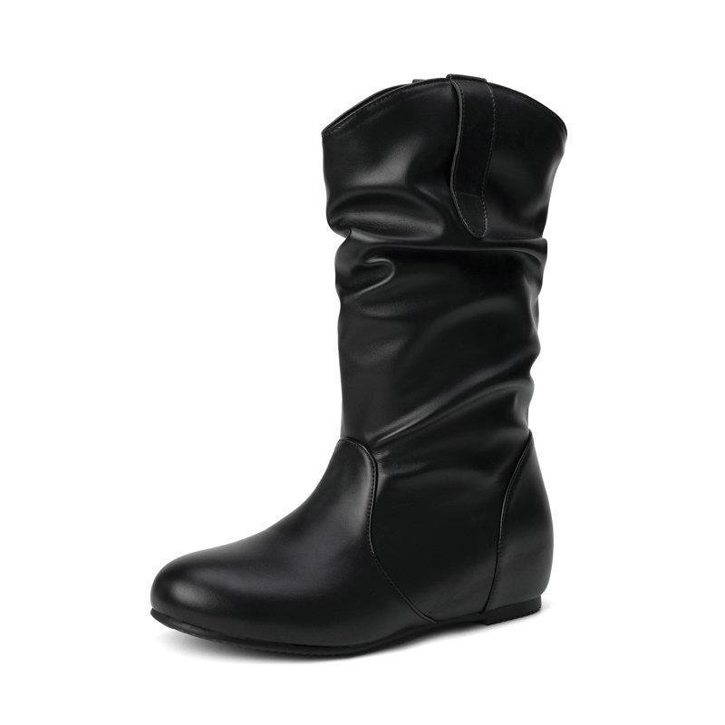 Girls Mid-Calf Boots Women Flat Shoes Spring Autumn Women High Boots Long Western Cowboy Boots Women Footwear Large Size 30-43