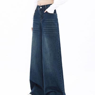 Womens Wide Leg High Waist Denim Pants Loose Fit Straight Trousers Plus Size 4XL Vintage Style