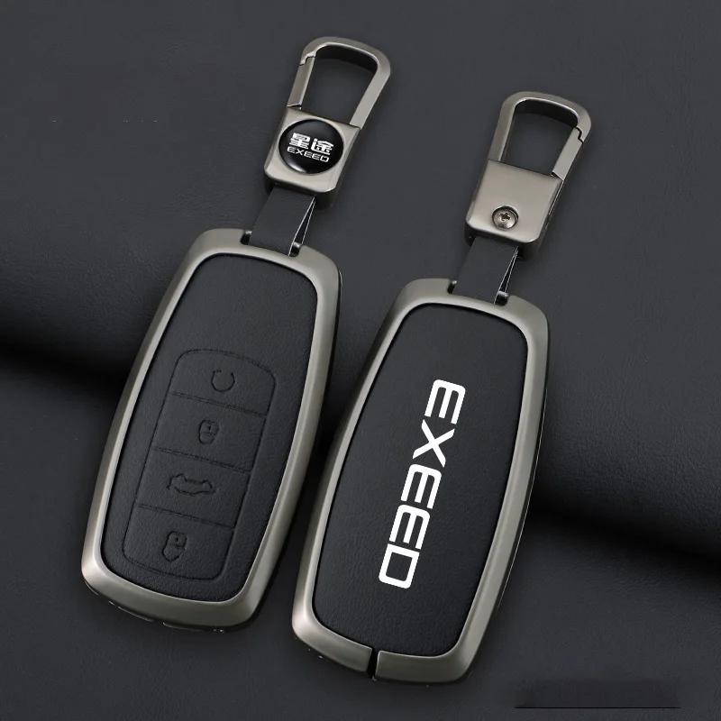 Zinc Alloy Car Dedicated Leather Key Case For Chery EXEED RX Suv 2023-Present Holder Shell Remote Keychain Accessories