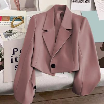 Dames pakjas Formeel Zakelijke stijl Turn-down kraag Knop Decor Slim Fit Korte effen kleur Lange mouwen Vest Enkele knoopsluiting OL