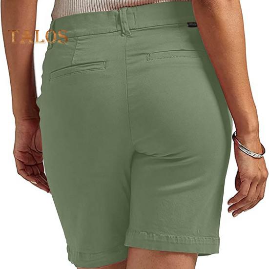 Shorts femininos de verão, slim fit, reto, comprimento até o joelho, esportivo, cor sólida, bolsos, cintura alta, casual, uso diário, shorts