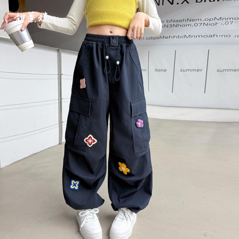 Girls' 2025 Autumn Cargo Wide-Leg Pants: Casual Street Style