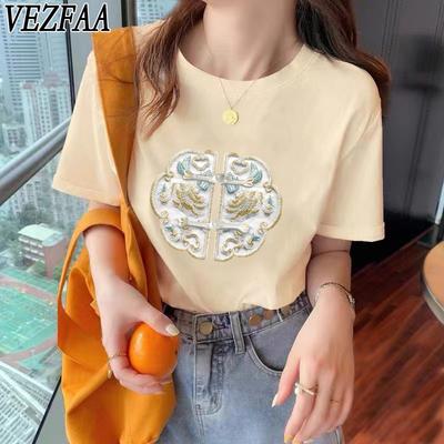 VEZFAA Damenmode Casual Sommer Frühling Kurzarm O-Ausschnitt Blusen & Hemden